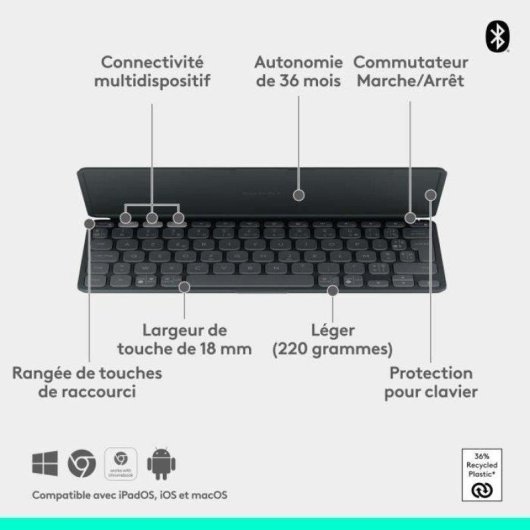 Tastatur Logitech Keys-To-Go 2 Tragbar Wireless AZERTY Graphit