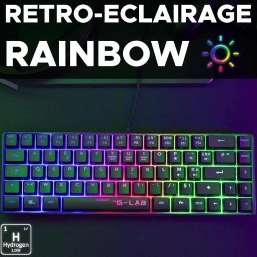 Teclado The G-Lab KEYZ-HYDROGEN/FR Gaming de membrana 60% preto FR
