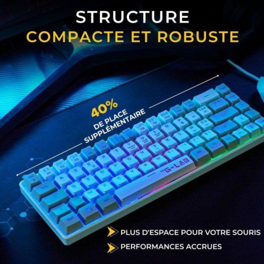 Clavier The G-lab Hydrogen Combo AZERTY avec Souris Câblée Blanc/Gris