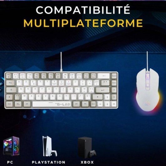 Clavier The G-lab Hydrogen Combo AZERTY avec Souris Câblée Blanc/Gris