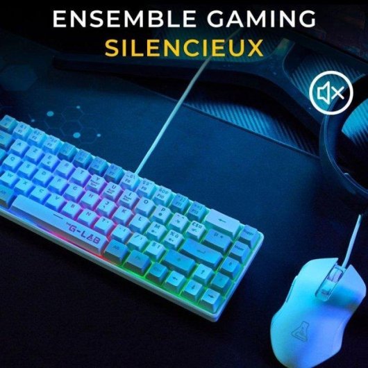 Clavier The G-lab Hydrogen Combo AZERTY avec Souris Câblée Blanc/Gris