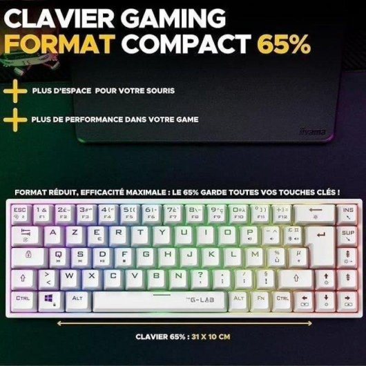 Clavier The G-lab Keyz Titan Magnétique Wireless RGB Azerty Blanc