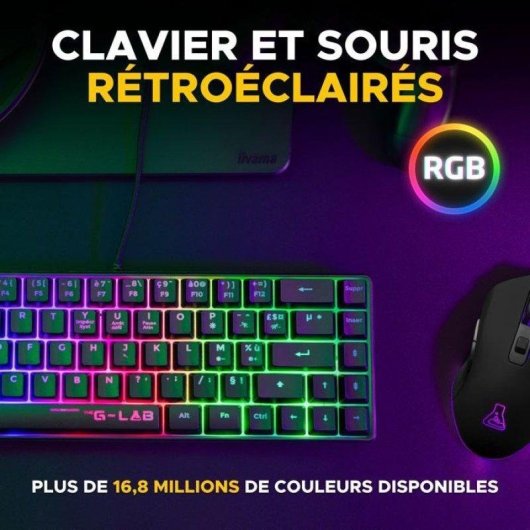 Pack Teclado y Ratón The G-Lab Hydrogen BKG Combo Gaming Negro AZERTY