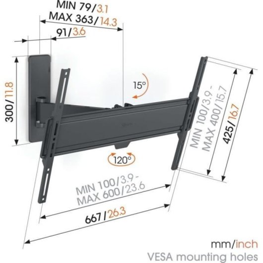 Vogel's TVM 1623 Support TV mural articulé 40-77 pouces, 1 bras