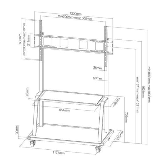 NewStar NS-M4000BLACK Mobiele Standaard voor Scherm 105" VESA 200x200 tot 1000x600 Max 150Kg
