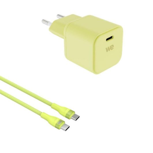 Chargeur secteur WE GaN 65W USB-C PD 3.0 avec câble 2 m jaune