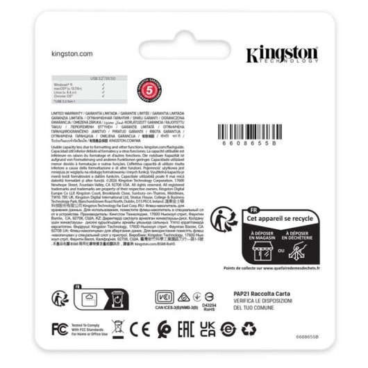 Unidad flash USB Kingston DataTraveler Kyson 128 GB 220 MB/s USB 3.2 Gen 1