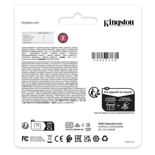 Unidad flash USB Kingston DataTraveler Kyson 512 GB 220 MB/s metálica