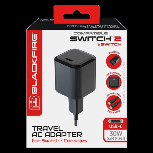 Adaptador Ardistel Blackfire Travel AC Adapter 30 W GaN PD 3.0 para Switch
