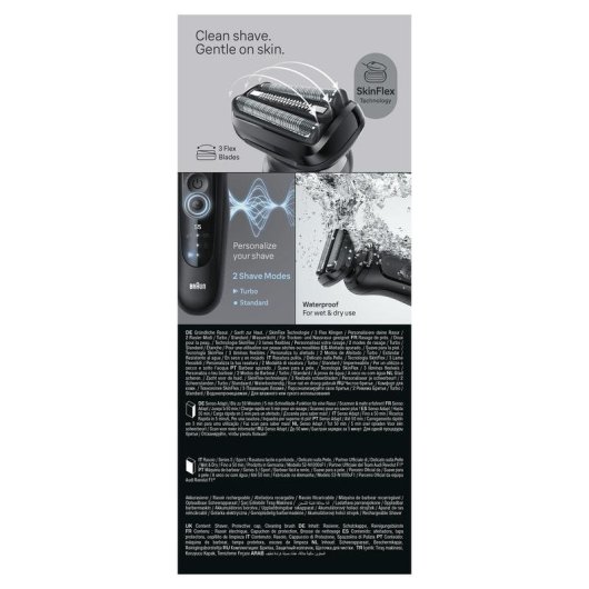 Máquina de Barbear Facial Braun Series 5 52-N1000SF1 Sem Fios 50min Seco e Molhado 3 Lâminas