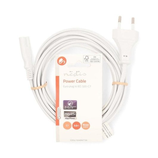 Netzkabel Nedis CEGL11040WT30 3 m C7 IEC 320 weiss