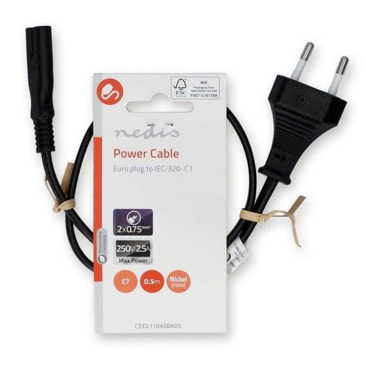 Câble d'alimentation Nedis CEGL11040BK05 C7 0,5 m 250 V noir