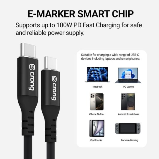 Kabel USB-C Crong Soft Link USB-C zu USB-C USB 3.2 Gen 2 100 W Schwarz 1,2 m