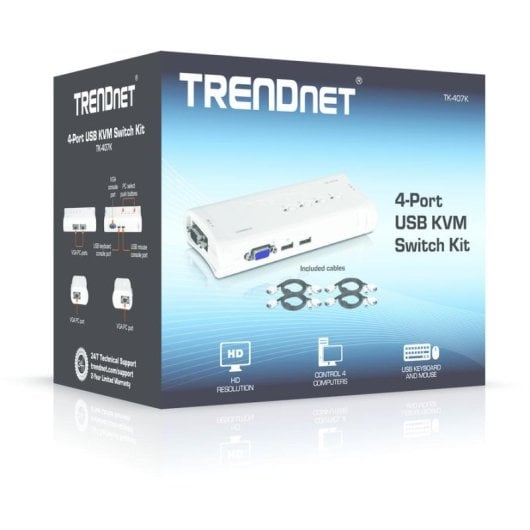 Switch KVM TRENDnet TK-407K 4 ports USB VGA avec 4 câbles