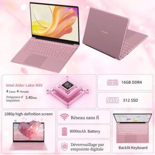Ordinateur portable Auusda 15,6 Intel N95 16Go 512Go SSD Intel UHD Windows 11 Pro