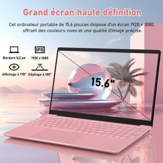 Ordinateur portable Auusda N95 15,6" Intel N95 32Go 1To SSD Intel UHD Windows 11 Pro Rose