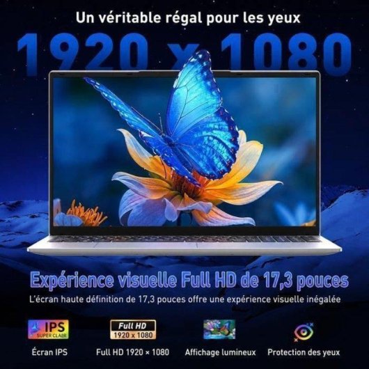 Ordinateur portable Auusda 17,3" AMD Ryzen 3 3250C 8Go 256Go SSD Radeon Vega 3 Windows 11 Pro