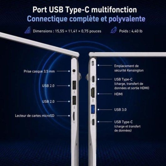 Ordinateur portable Auusda 17,3" AMD Ryzen 3 3250C 8Go 256Go SSD Radeon Vega 3 Windows 11 Pro