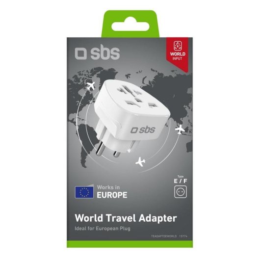 Adaptador de viagem SBS Universal 100-250 V 2500 W Branco Compacto