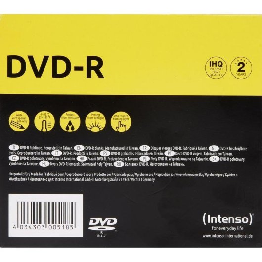 Disque DVD INTENSO DVD-R 4,7 Go 16x 120 mm Boite 10 pieces