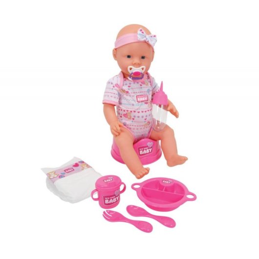 Bambola SIMBA New Born Baby 43 cm vinile con bere e pipì 8 pezzi