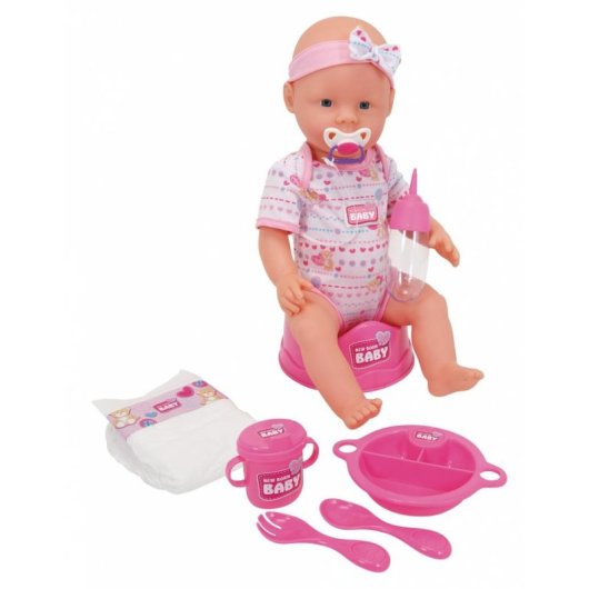 Bambola SIMBA New Born Baby 43 cm vinile con bere e pipì 8 pezzi