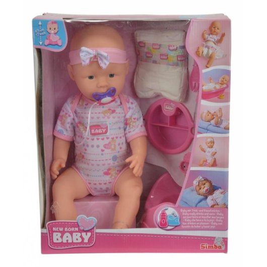 Bambola SIMBA New Born Baby 43 cm vinile con bere e pipì 8 pezzi