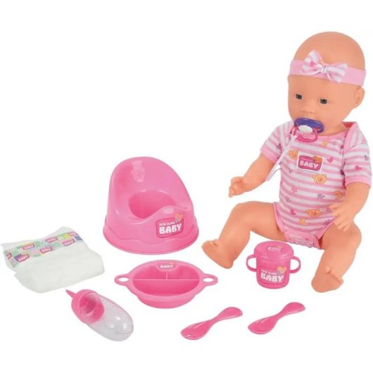 Bambola SIMBA New Born Baby 43 cm vinile con bere e pipì 8 pezzi