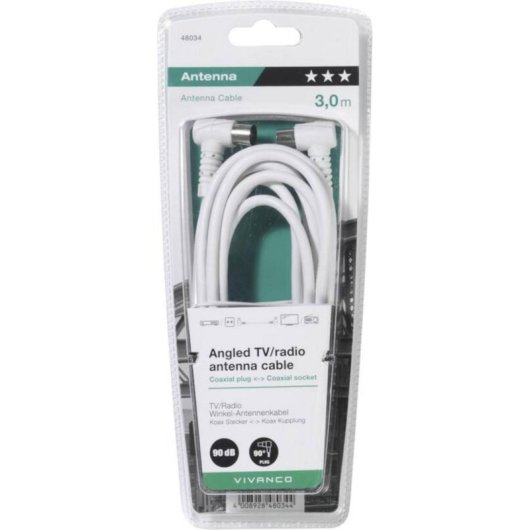 Cable coaxial Vivanco Blanco 3 m conectores en ángulo macho y hembra