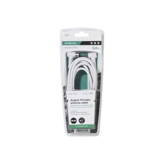 Cable coaxial Vivanco Blanco 3 m conectores en ángulo macho y hembra