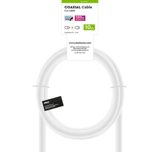 Câble antenne coaxial Ekon 10 m Blanc Connexion mâle-femelle