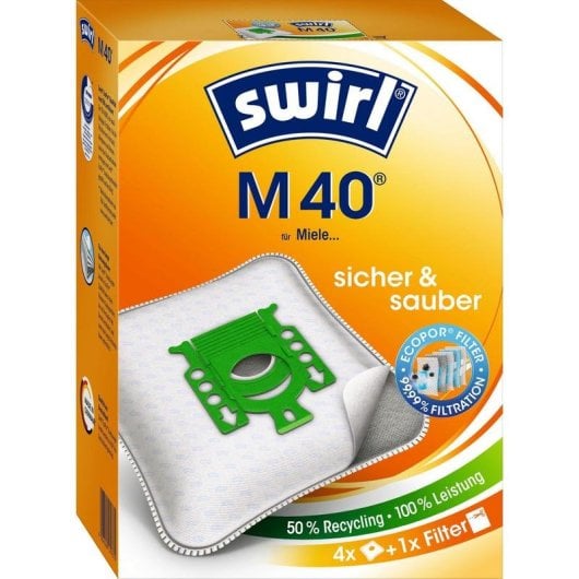 Staubsaugerbeutel Swirl M 40 EcoPor mit Allergiefilter, 4 Stuck