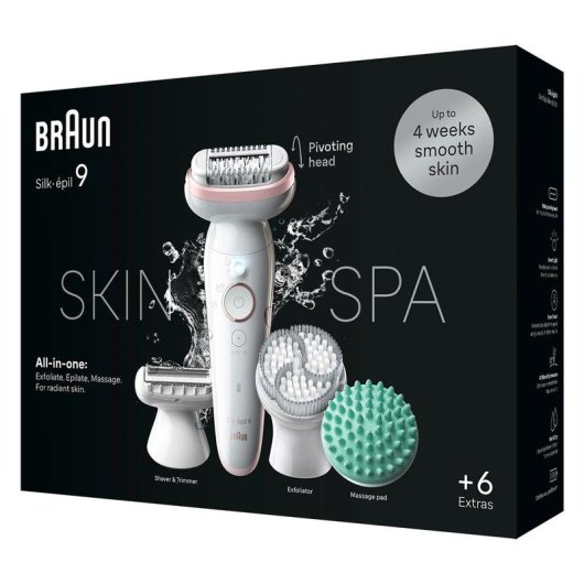 Depiladora Braun Silk-épil 9 SkinSpa Inalámbrica 2 Ajustes 6 Accesorios Seco y Húmedo