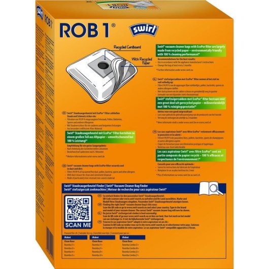 Sac a poussiere Swirl ROB 1 Compatible Roomba 4 pieces