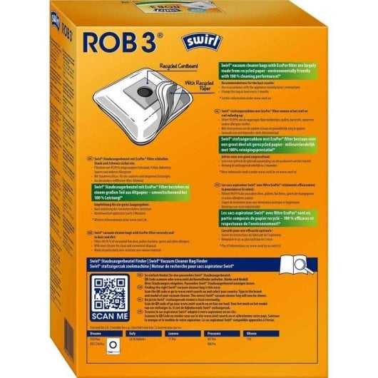 Sac a poussiere Swirl ROB 3 EcoPor Robot Aspirateur 4 pieces