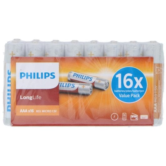 Batterie Philips LongLife R03 AAA Zinkchlorid 1,5 V 16 Stücke