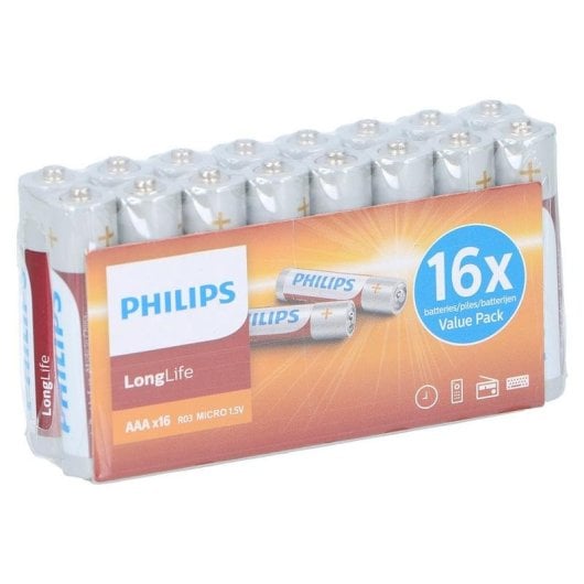 Batterie Philips LongLife R03 AAA Zinkchlorid 1,5 V 16 Stücke