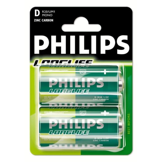Pila Philips LongLife R20 Zinco-carbone 1,5 V Confezione da 2