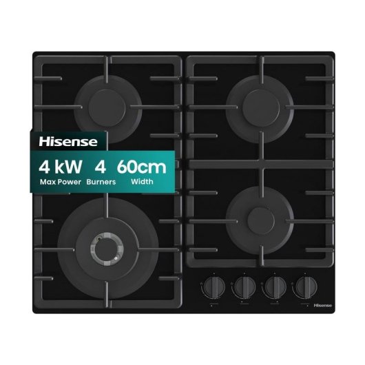 Table de cuisson gaz Hisense GG663BHF 60 cm verre noir