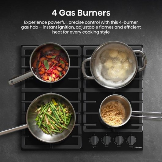 Table de cuisson gaz Hisense GG663BHF 60 cm verre noir