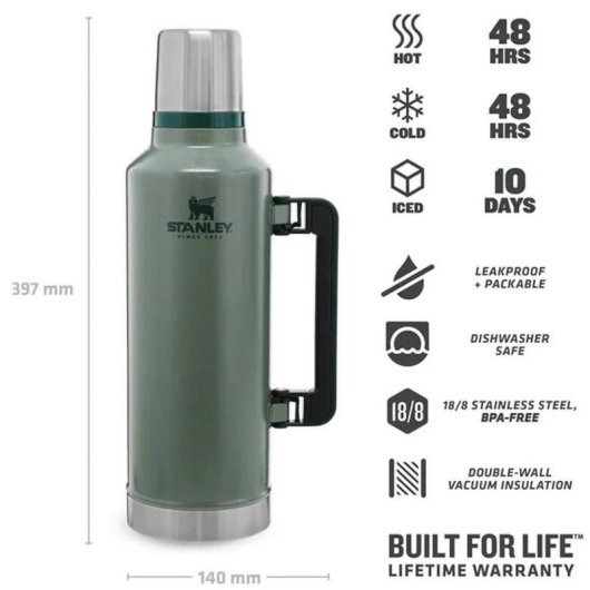 Bouteille isotherme Stanley Classic Legendary 2,3 L vert martelé