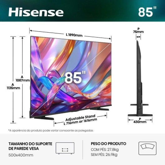 Televisor Hisense 85E7S 85" VA QLED 4K UHD Smart TV