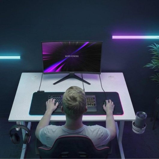 Mesa Gaming Mars Gaming 100 x 60 cm Acero y PB con pasacables
