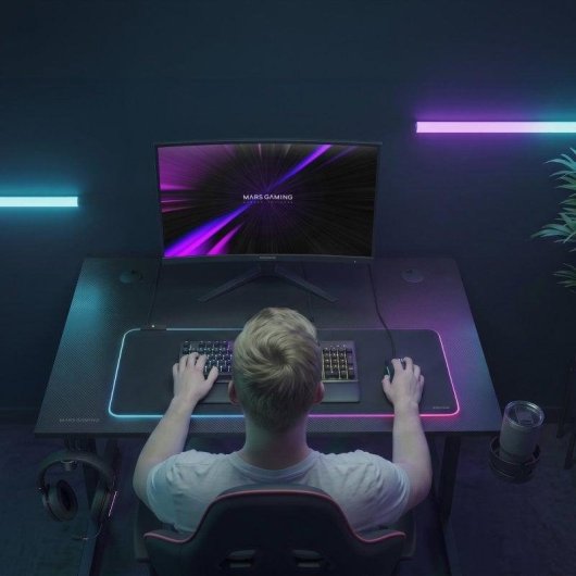 Mesa Gaming Mars Gaming 100 x 60 cm Acero y fibra de carbono con pasacables