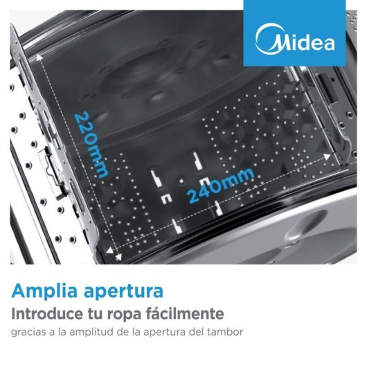 Lave-linge Midea MF100T80B/W-ES Top 8 kg 1300 tr/min A Blanc Vapeur
