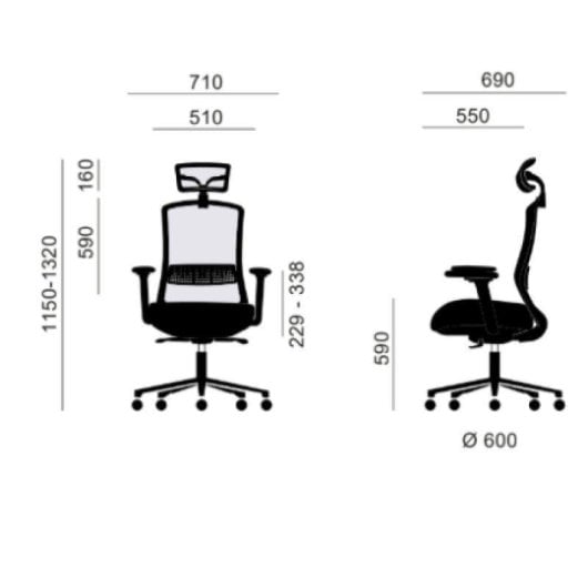 Silla Ergonómica Oficina Euromof Aira Malla Brazos 4D Cabecero Regulable