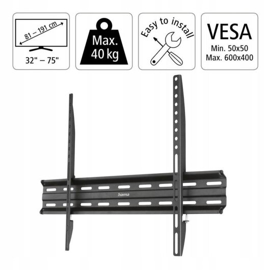 Hama 00220813 Soporte TV fijo de pared 32 a 75" VESA máx. 600 x 400 mm 40 kg