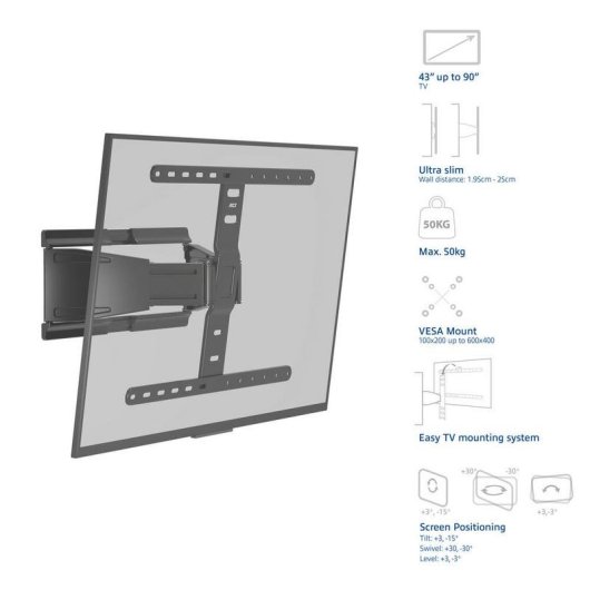 ACT AC8357 Supporto TV a parete 43-90 pol. VESA 100x200-600x400 Max 50 kg