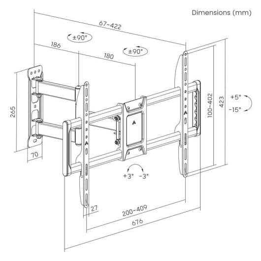 Gembird WM-90ST-01 TV-Wandhalterung 37-90" VESA 200x100-600x400 Max. 50 kg