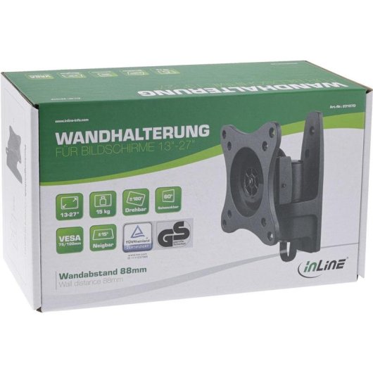 InLine 23107D Soporte TV de pared 13 a 13" VESA 75 x 75 a 100 x 100 mm, máx. 15 kg